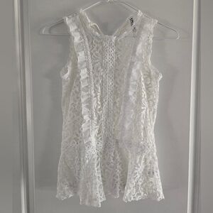 Beautees White Lace Ruffle Blouse Tank